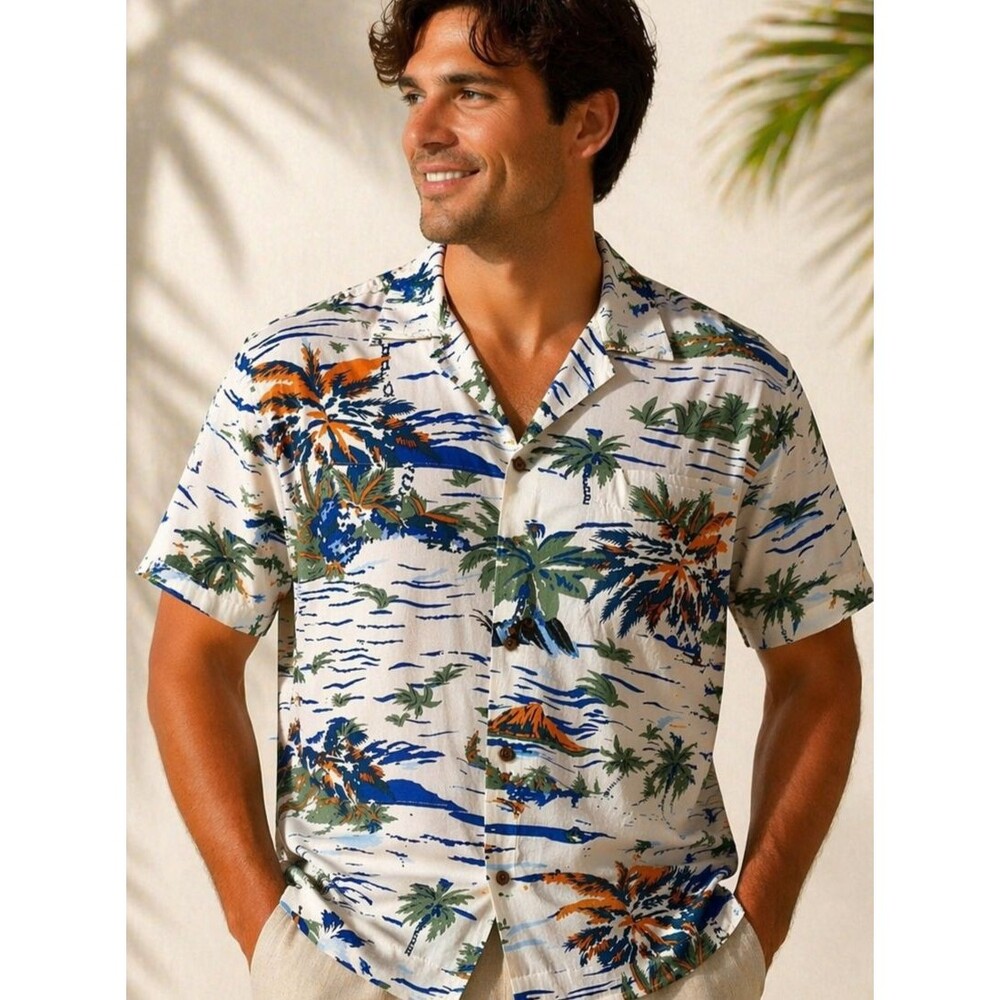 Scenic Tropical Hawaiian Camp Button Shirt Viscose Island Print M